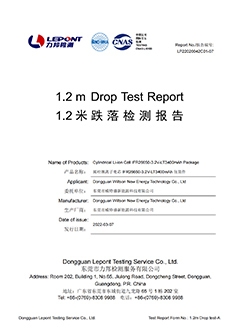 Drop Test Report  IFR26650-3.2V-LT3400mAh